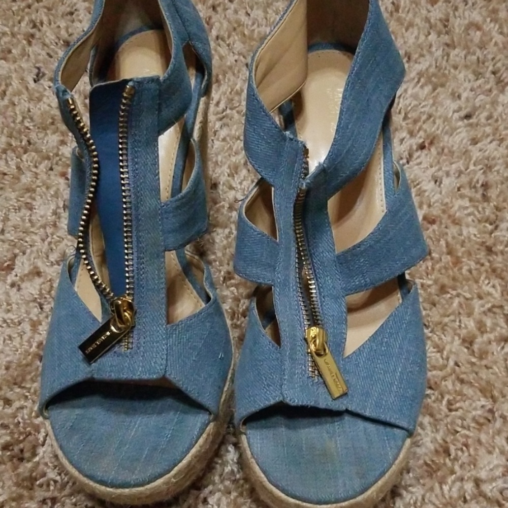 Denim color wedge sandals